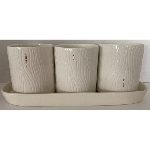 NWT Rae Dunn by Magenta Set of 3 flower pots grow nurish thrive wood grain look - Picture 2 of 6